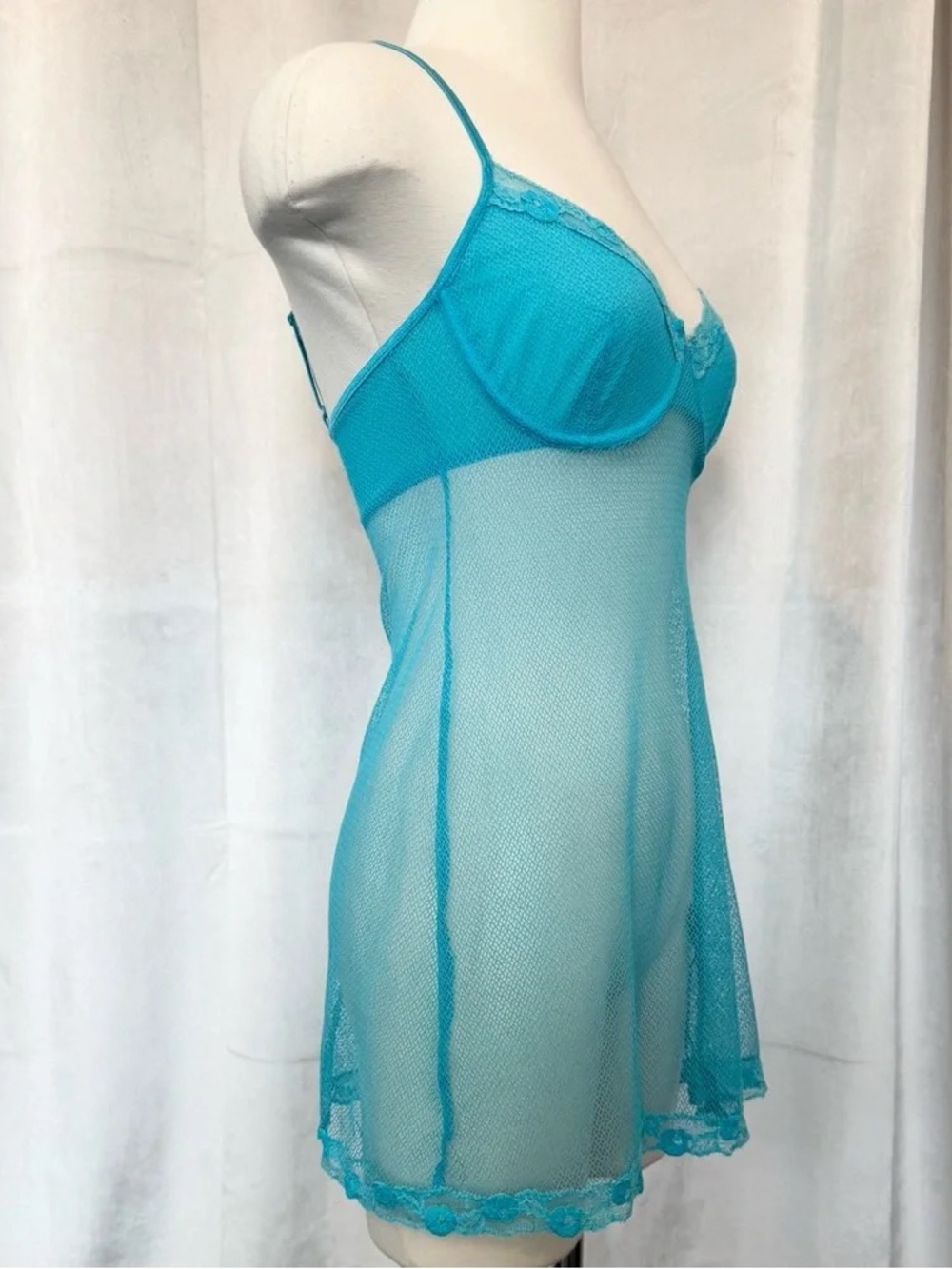 2003 Victoria's Secret Blue Fishnet Lace Dress Y2K Vintage - Picture 3 of 8